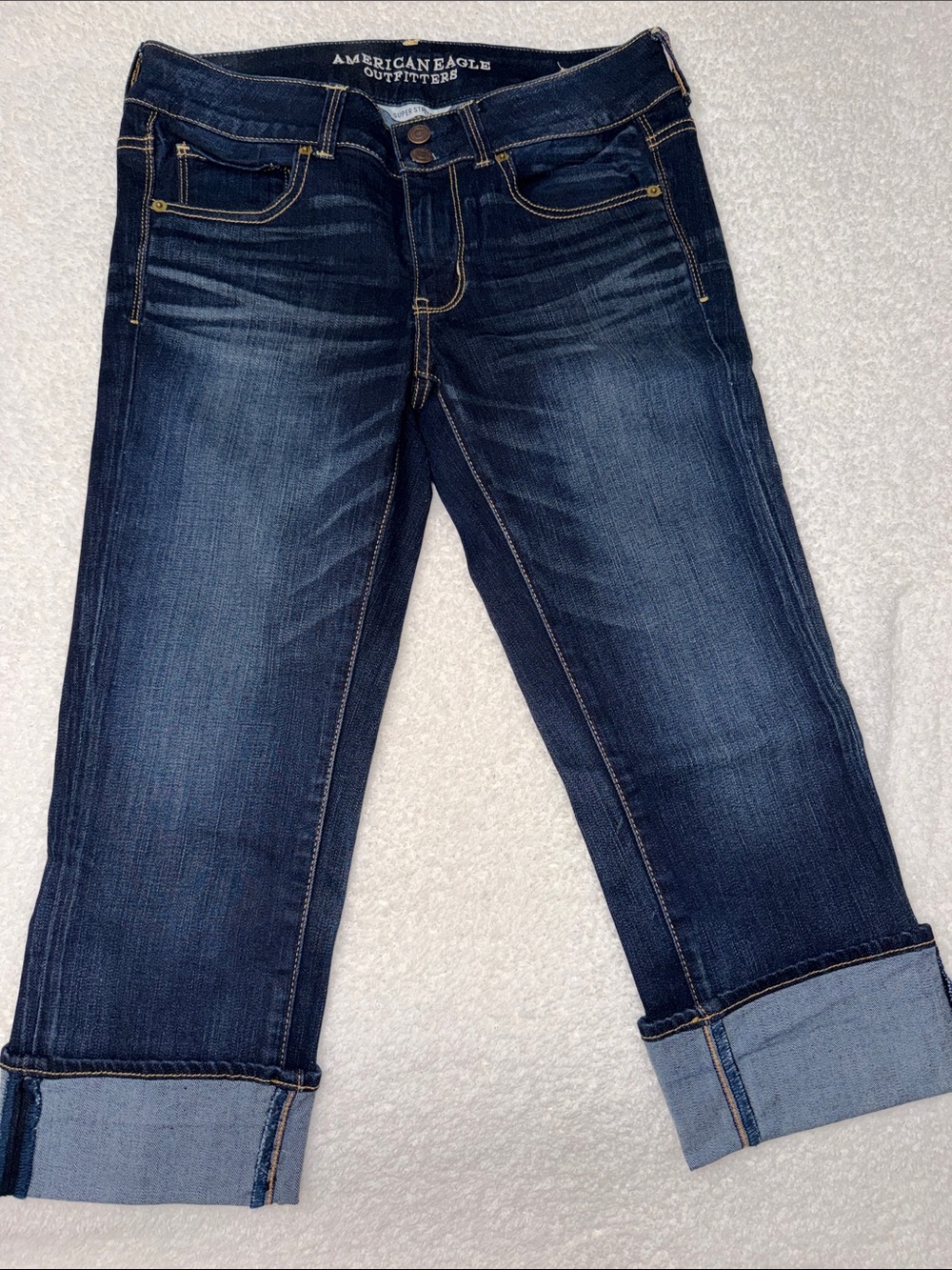 American Eagle Outfitters Dark Blue Cropped Jeans with Cuffed Hem